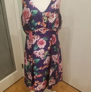 Semi Pleated Vneck Floral Dress NWT